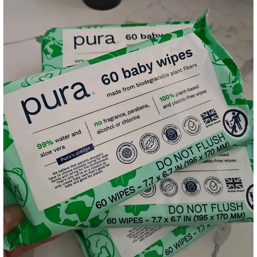 Pura Natural Sensitive Baby Wipes 99% Water Aloe Fragrance Free 60 x 5 Packs 300